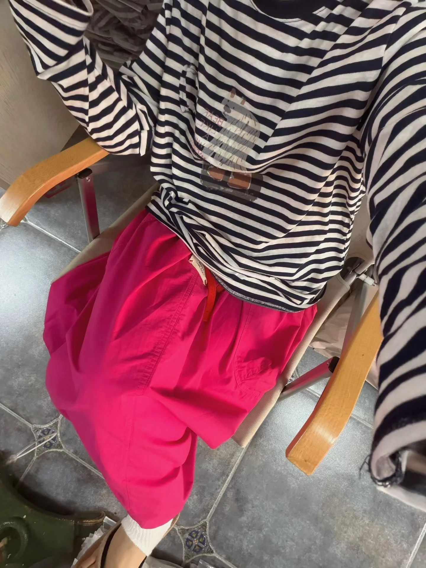 

Retro Style Thin Striped Cartoon Bear Large T-Shirt Women's plus Size Summer Sun Protection Loose Fit Spring Autumn Regular S...