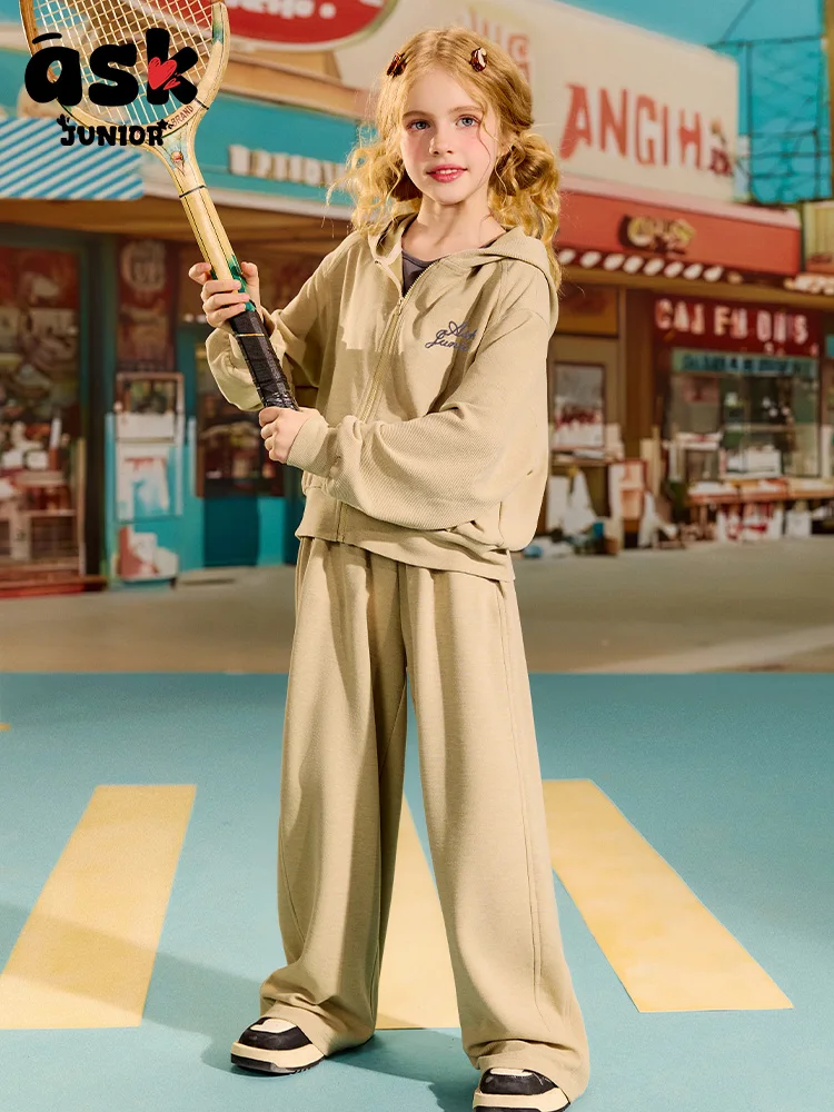 [بدلة أطفال] سترة صوفية ربيعية مقاومة للرياح للأطفال سراويل مستقيمة بنطلون قطعتين للفتيات