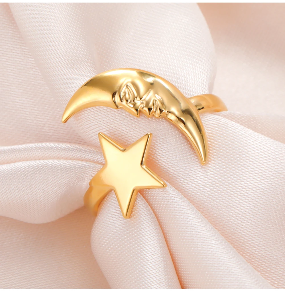 COOLTIME Star Moon Ring for Women Stainless Steel Trendy Minimalist Open Waterproof Ring Jewelry Gift New