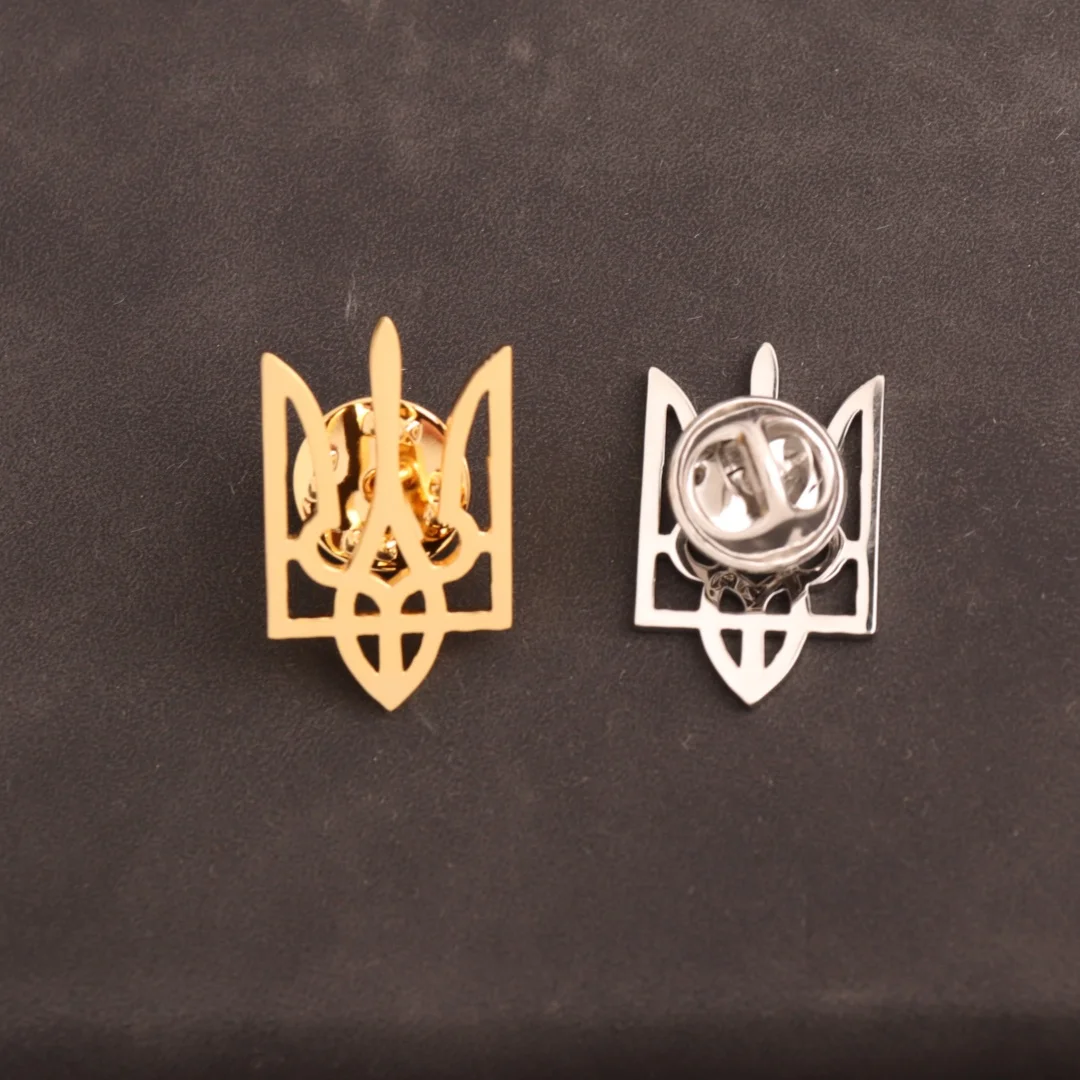 Brosche mit ukrainischem Nationalsymbol für Männer und Frauen, goldfarben, Edelstahl, Schmuck, Anzug, Kragen, Abzeichen, 2025, Großhandel – Detail 3
