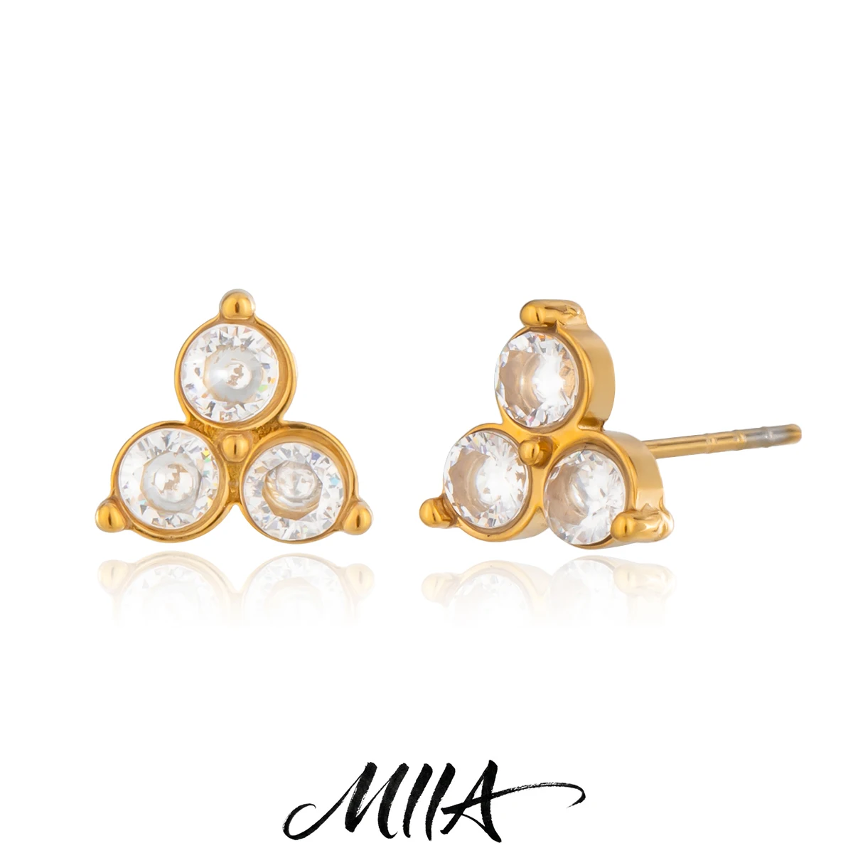 Miia Trendy 18K Gold Stainless Steel Crystal Triangle Cluster Stud Earrings Dainty Minimalist Tiny Rhinestone Studs For Women