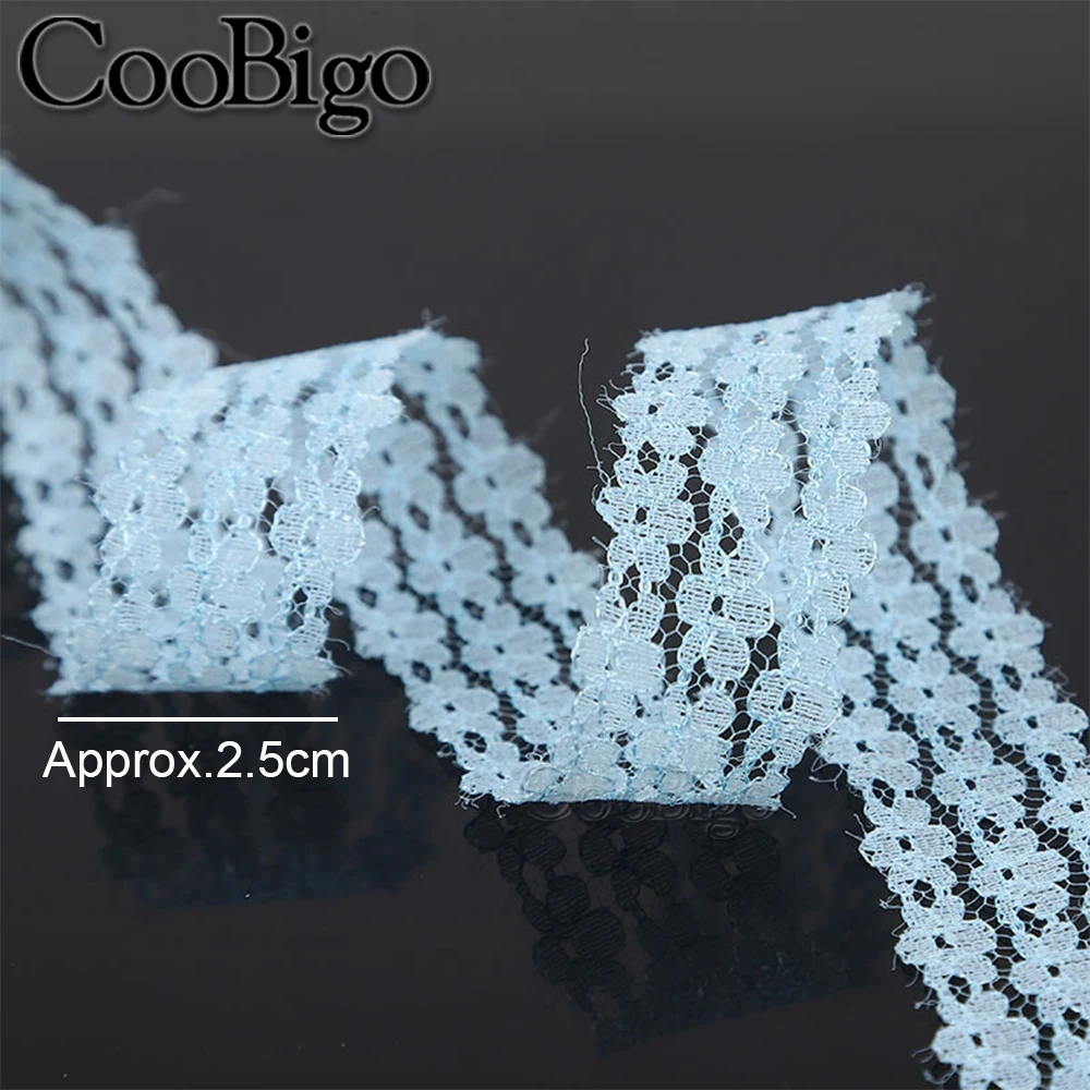25mm Embroidered Lace Ribbon Tulle Fabric Trim for Party DIY Craft Christmas Gift Wrapping Decor Clothes Sew Accessory 5Yard