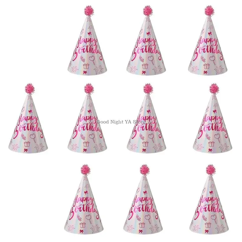 10xReusable Paper Cone Party Hat With Glittering Design For Most Ages