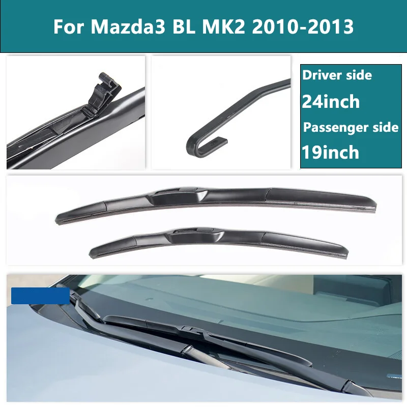 For Mazda 3 Mazda3 BL 2010 2011 2012 2013 MK2 Accessories Car Front Windscreen Wiper Blades Brushes Cutter U Type J Hook 24