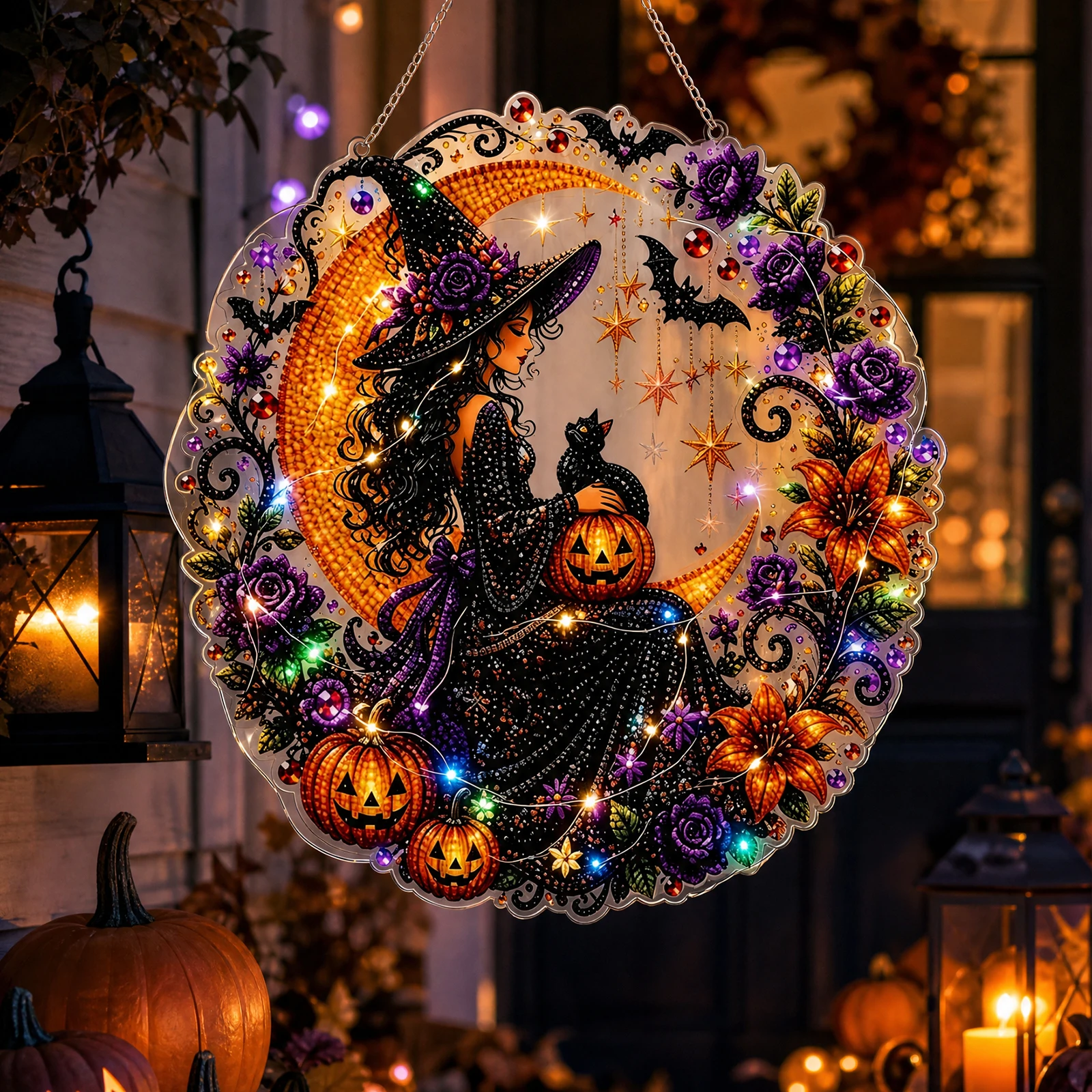 Halloween DIY Diamond Painting Light Up Wreath 25cm Double Sided PET LED Craft Decoration Kit