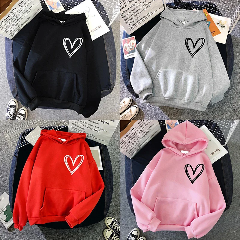 2024 Autumn Hoodie Women's Casual Hooded Sweatshirt Creative Hoodie Matching Streetwear Heart Pattern Monogram Hoodie CYXX154