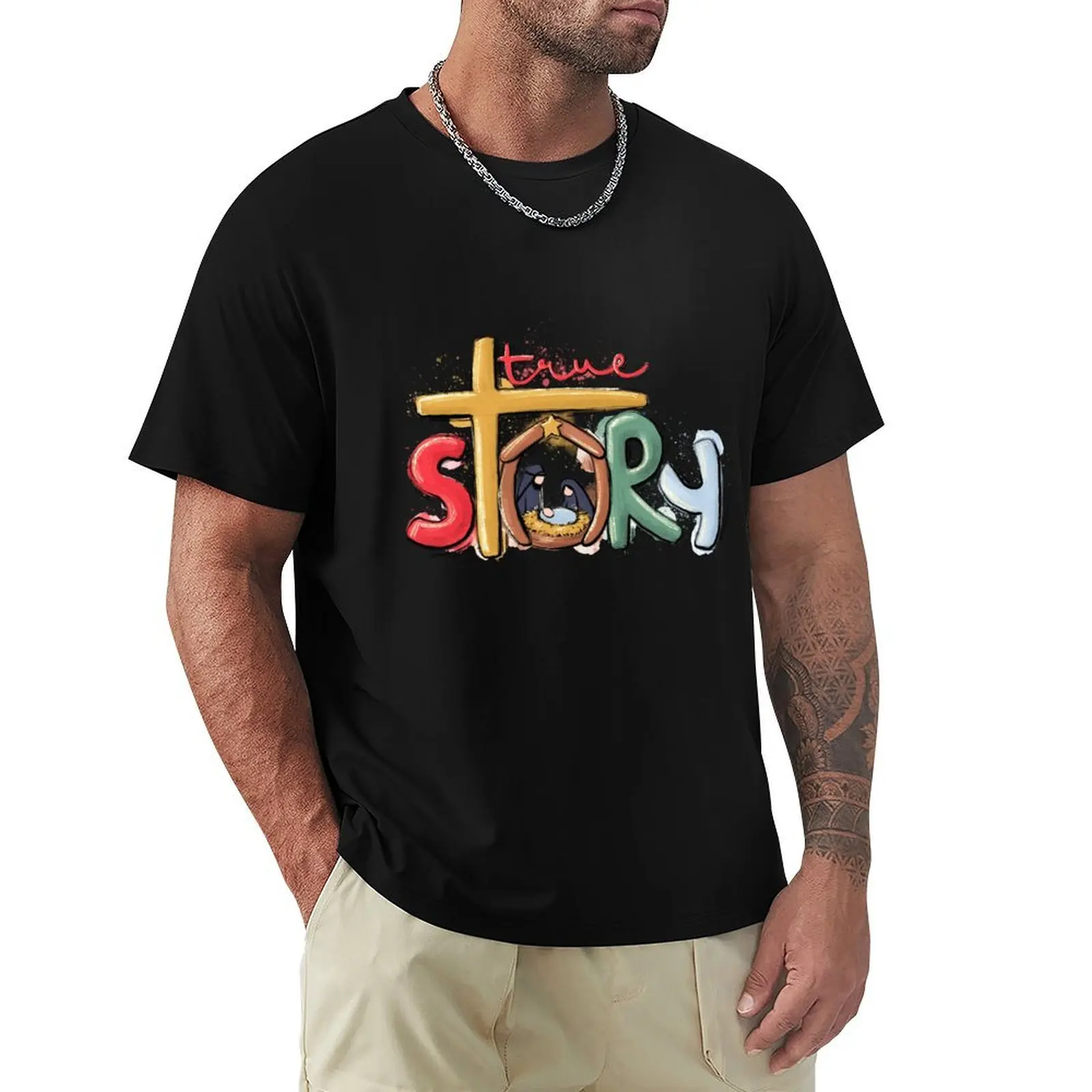 True Story Christmas Nativity Jesus Christian Christmas T-Shirt Novelty Print Casual Tee Shirt