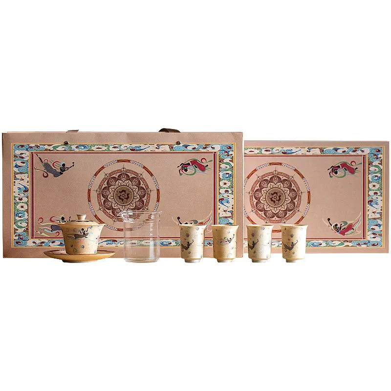 Sancai Ceramic Covered Cup Set, Refined Tea Infuser Bowl suited to Desk, Kitchen and Tasting Table for Home Brewing in Tea Rooms
