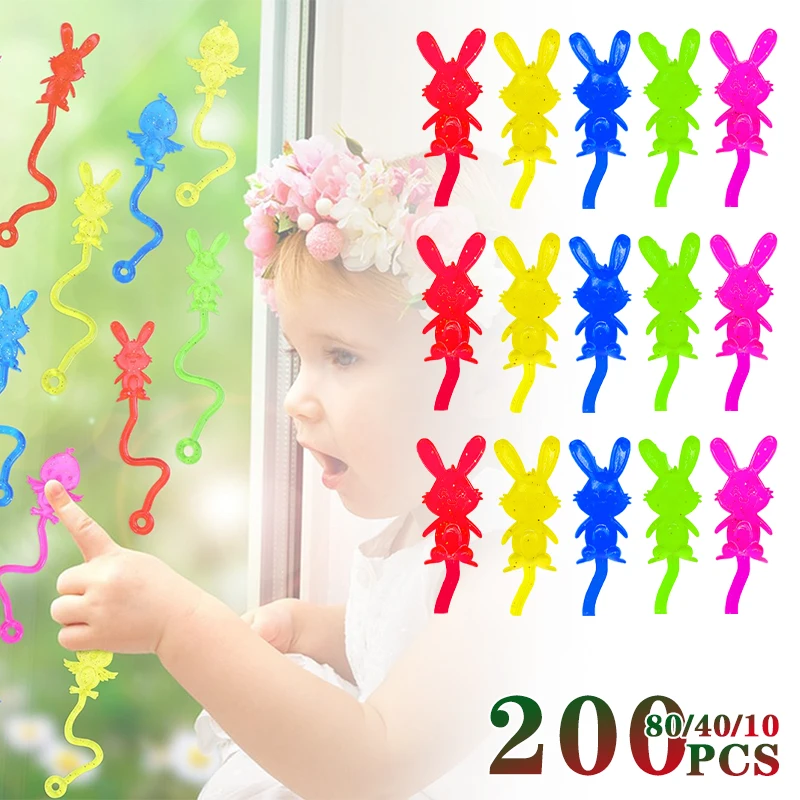 10-200 sztuk dziecięce lepkie dłonie zabawki elastyczny zając wielkanocny miękka lepka zabawka kreatywna ściana wspinaczka mała zabawka brokat prezent dla dzieci