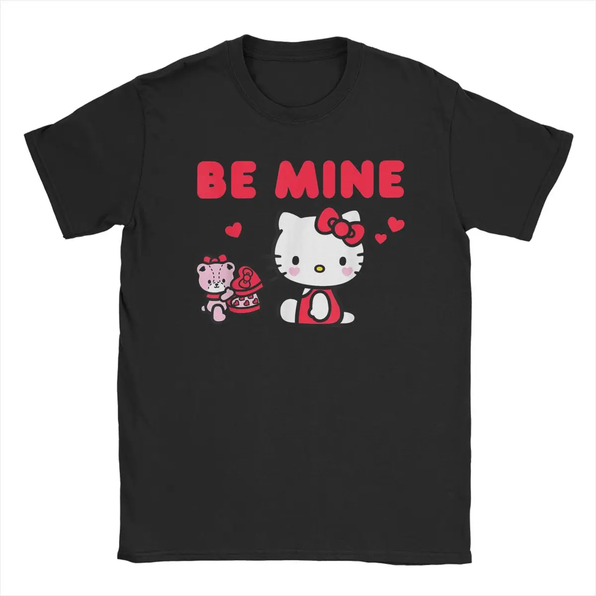 Leisure Hello Kitty Be Mine Chocolate Valentine T-Shirt Men Women Round Collar Cotton T Shirts Tees Birthday Present Clothes