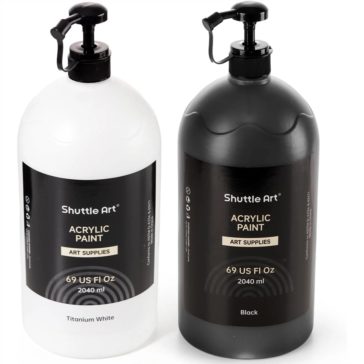 

Titanium White & Black Acrylic Paint Set, 2x69oz Pump Bottles with Covers, Fast Drying for Artists, Students & DIY Crafts