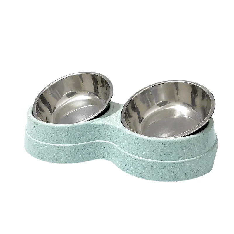 Double Pet Bowls Cat Feeder Water Feeder Round Stainless Steel Drinking Dish Feeder Cat Puppy Feeding Supplies Cat Accessories