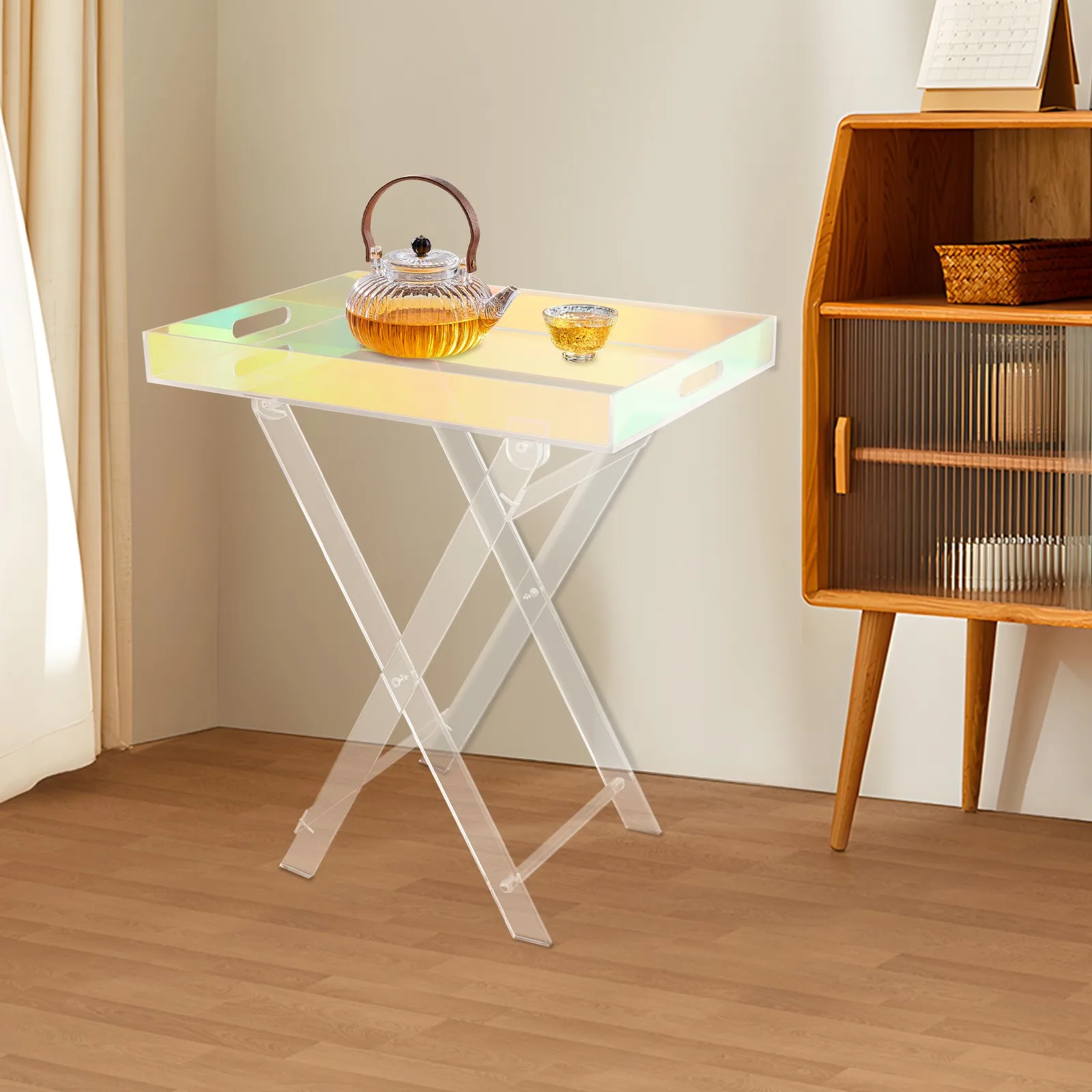 Stoliki kawiarniane Kolorowe akrylowe składane stoliki z tacką do salonu i sypialni Lekki, przenośny stolik pomocniczy