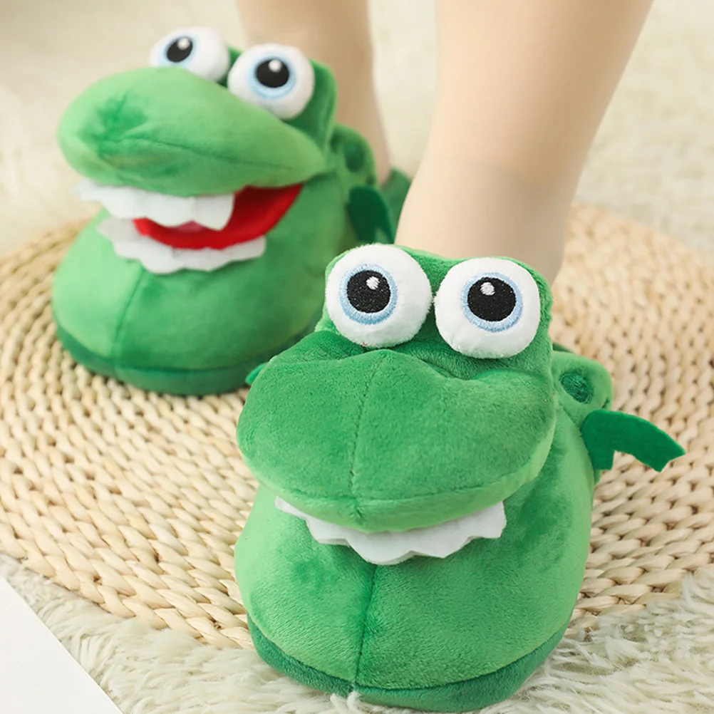 1 زوج الرقص شبشب شتوي النساء المنزل ارتداء الدافئة نونسليب دائم أحذية الملاعب المغطاة الأخضر الكرتون جميل #3