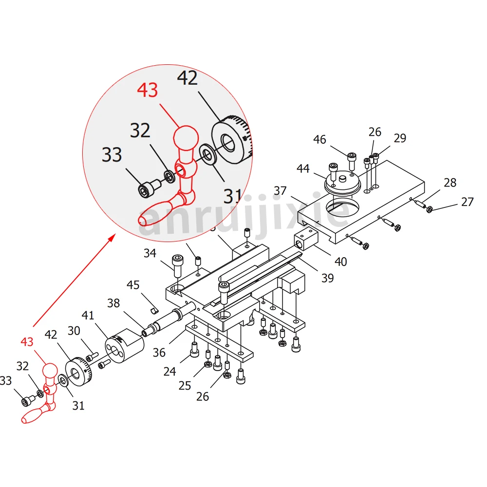 Three Ball Handle for SIEG SC2-043&Grizzly G8688&Grizzly G0765&JET BD-6&JET BD-7 lathe parts