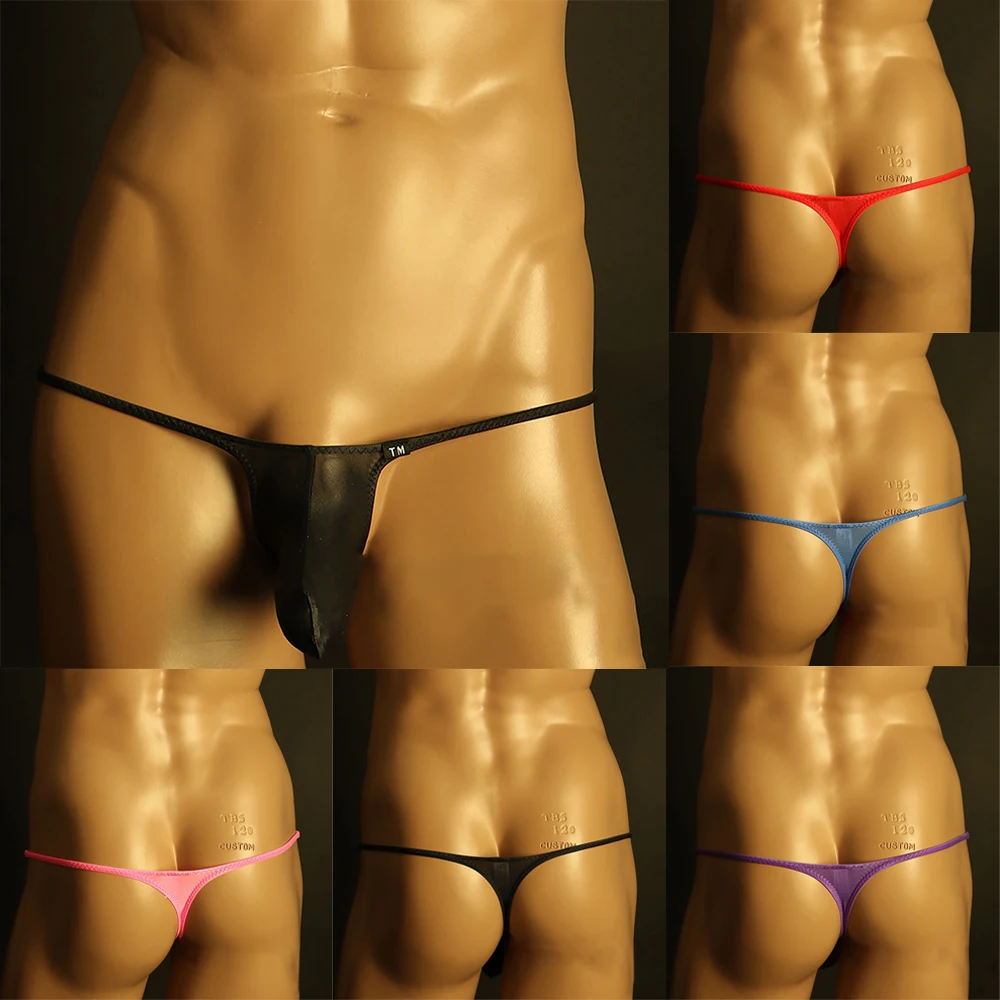 Men G-String Underwear T-Back Briefs Sexy Micro Thong Bulge Pouch Low-Rise Open Back Underpants Gay Erotic Lingerie