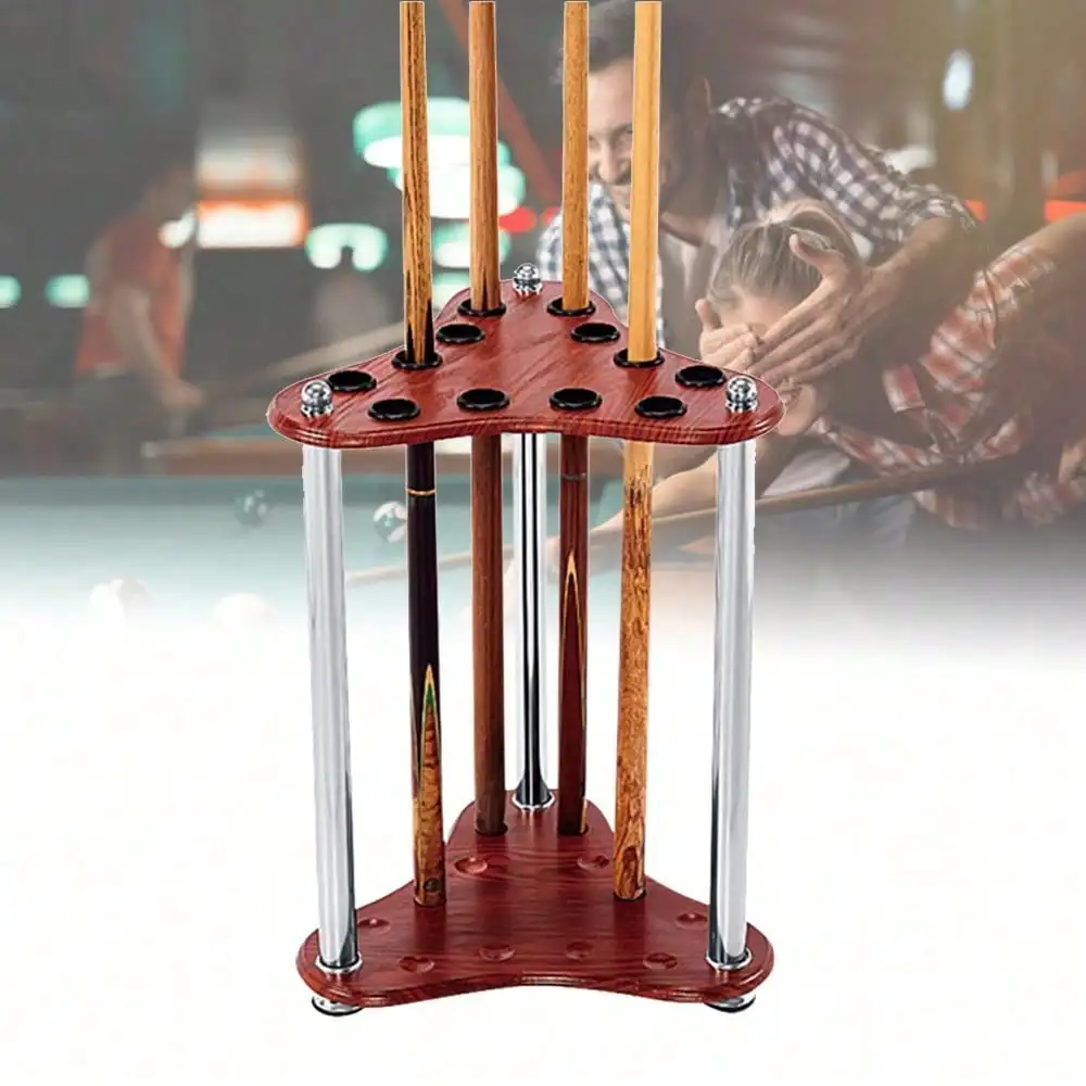 

Billiards Pool Stick Holder, Floor Stand Pool Cue Rack, Hardwood Pool Cue Organizer Suit For 12 Cues Sticks, Storage Pool Table Accessories Equipment Organizer Red