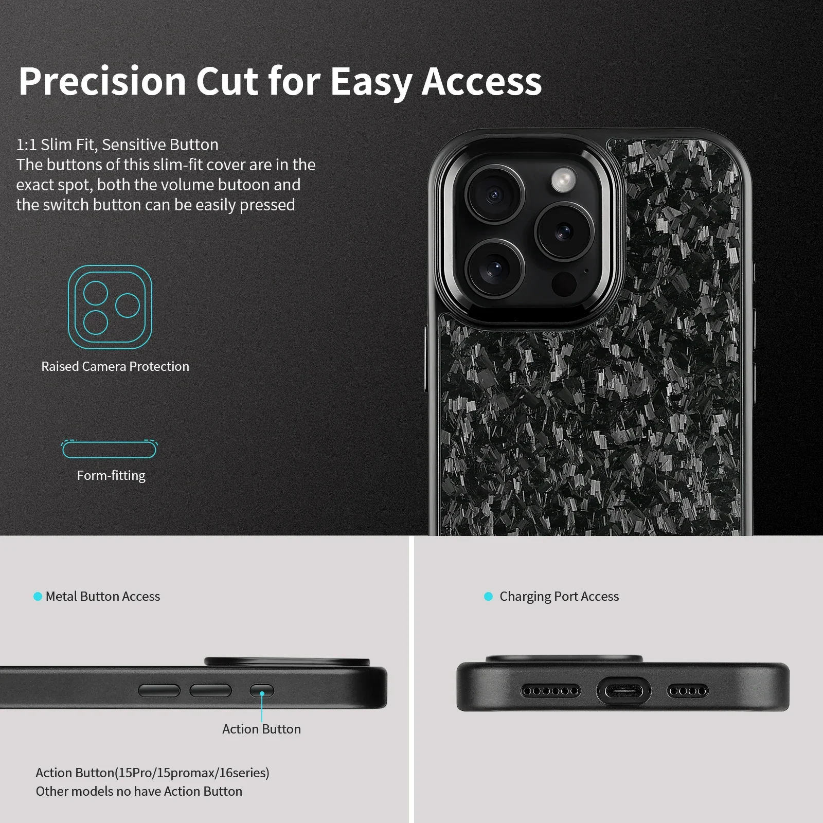 

Real Carbon Fiber Armor Shockproof Cover for iPhone 16Promax 15 Pro Max 14 13 12 11 Case Metal Frame Forged fiber Cover