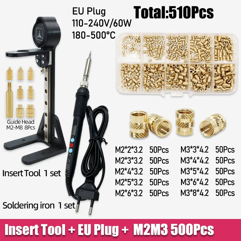 M2 M2,5 M3 M4 M5 M6 Messing Wärme Set Einsatz Mutter Presse Werkzeug 60W Lötkolben Spitze Gewinde einsätze 3d Drucker Kunststoff Hotmelt Mutter – Detail 14