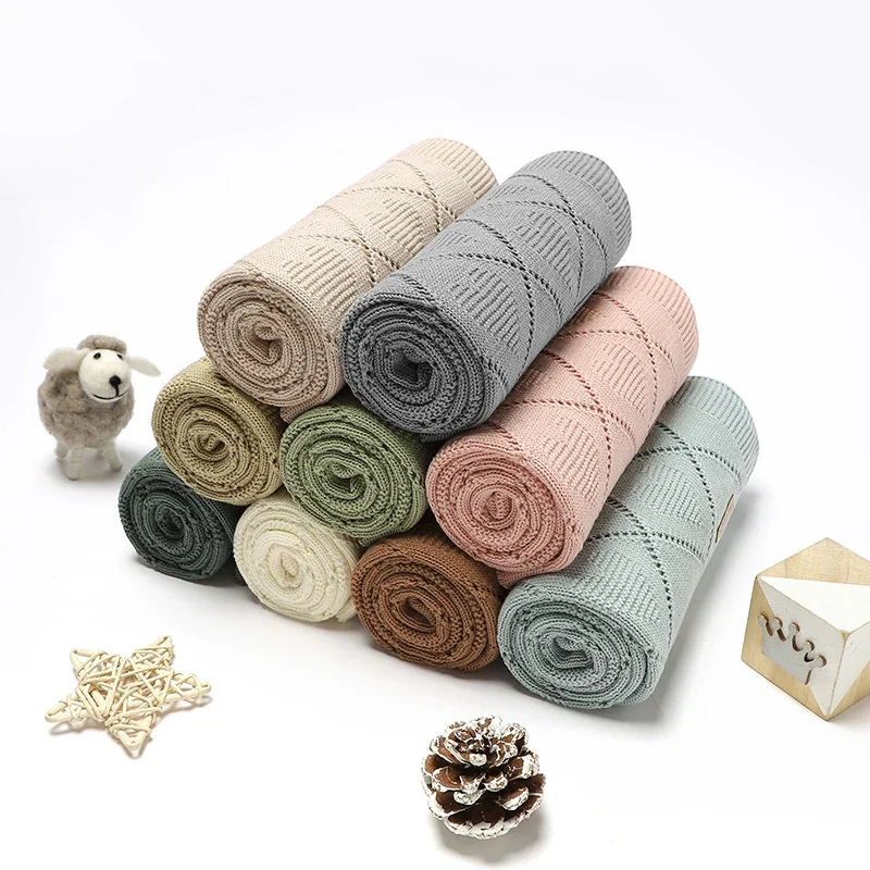 Couverture en tricot de coton pour bébé, couvre-lit respirant pour nouveau-né garçon et fille, literie pour poussette, lange d'emmaillotage, couette douce à carreaux pour tout-petits, 90x70cm