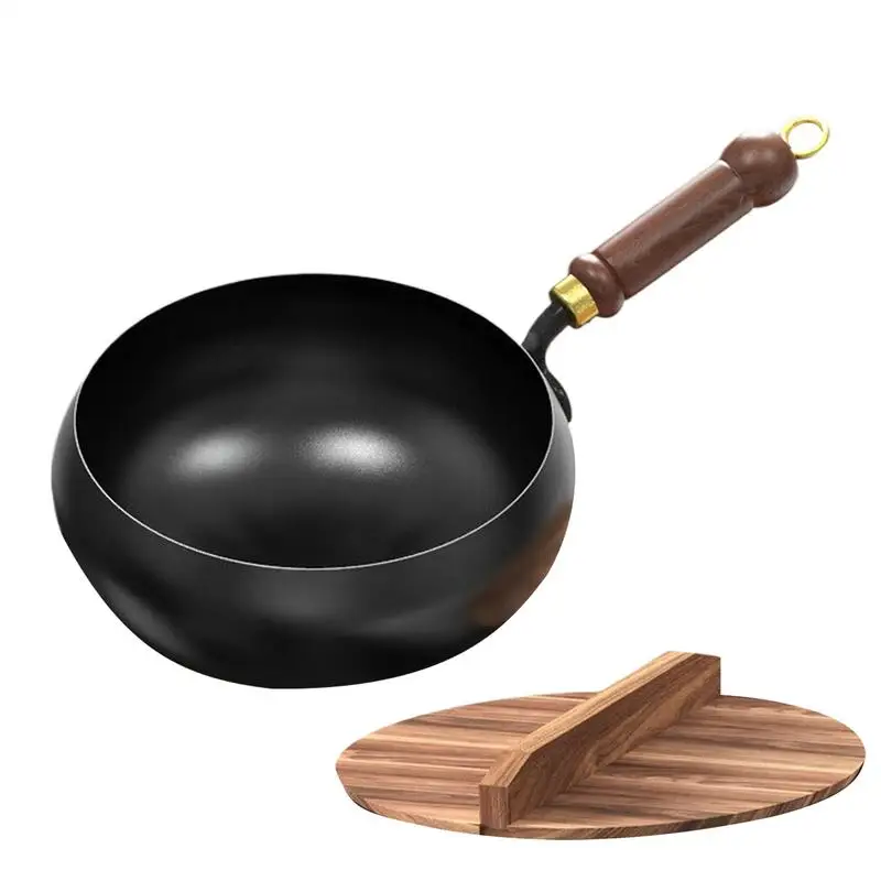 Non-Stick Iron Pan HandForged Wok Pan Non Stick with Anti-Scalding Handle 24cm Diameter Iron Cookware Frypan Pot Kitchen Supplie