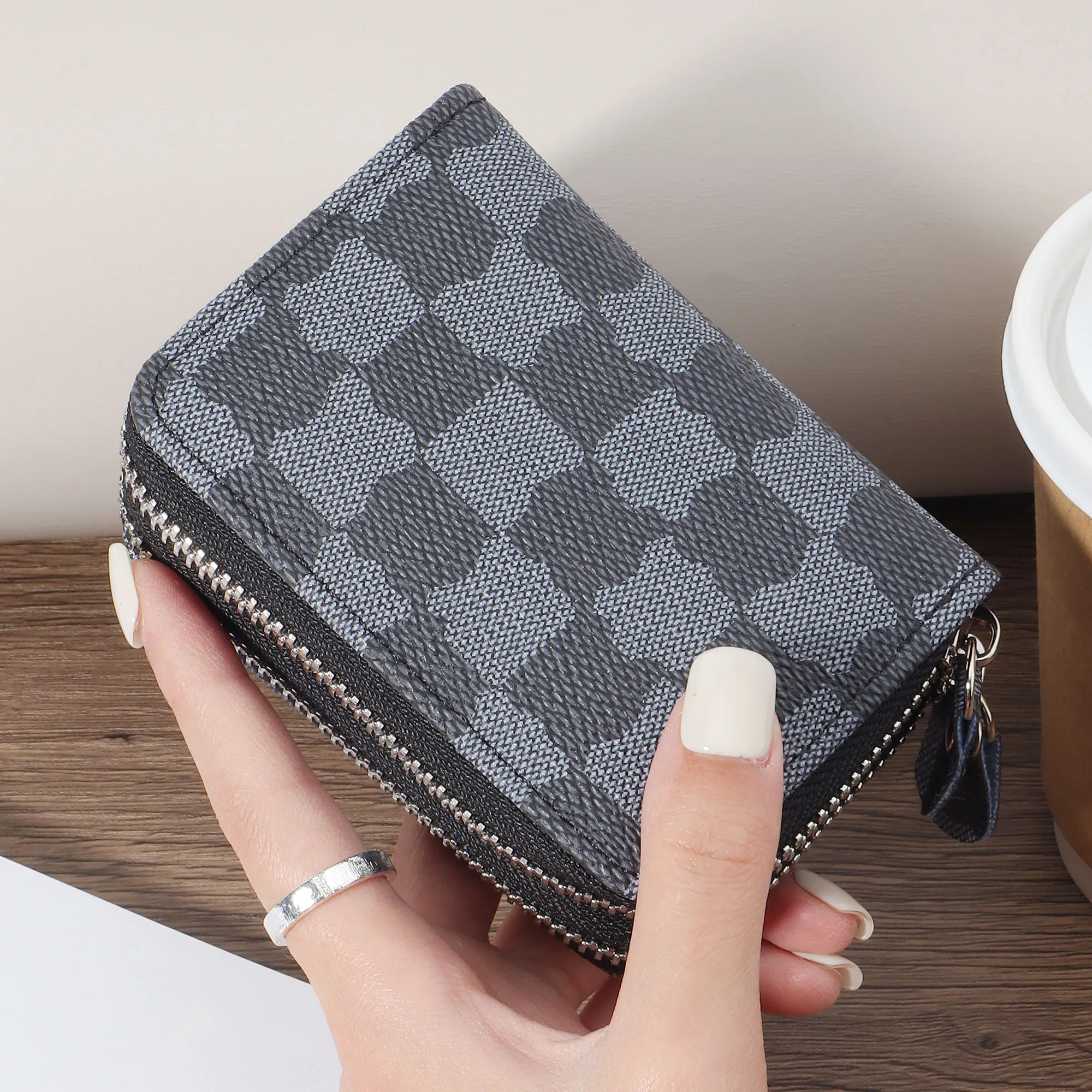 

Fashionable women's minimalist wallet, coin bag, double zipper portable short bag, large capacity multifunctional card bag walle