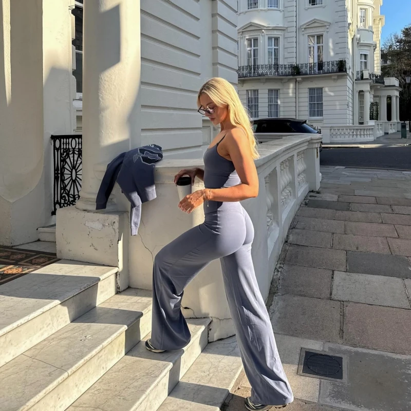 

EOENKKY Women's Wide-Leg Yoga Pants, Super Soft Fabric, High-Waisted, Hip-Lifting, Straight-Leg Leggings, Gym Pilates Pants