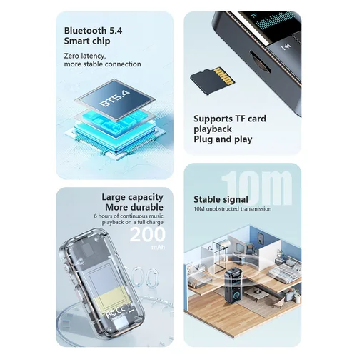 Imagen 2 del producto Adaptador receptor y transmisor Bluetooth 5,4, pantalla LED para música de coche, auriculares, altavoces, conector de 3,5mm, adaptador de Audio inalámbrico auxiliar