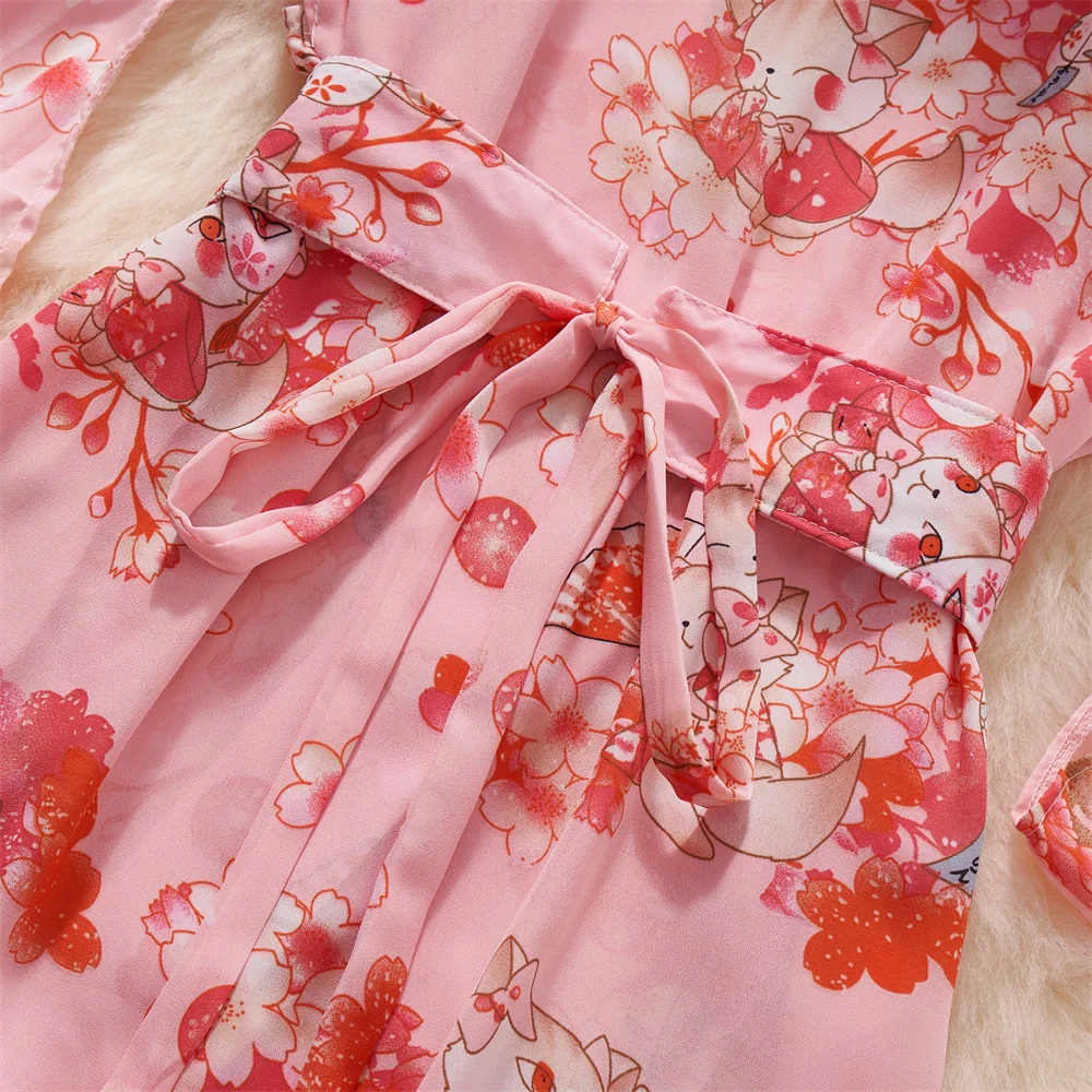 الوردي Hotsweet طباعة فستان قصير شير مثير كيمونو البتلة كم البشكير النساء الملابس السرية المثيرة الملابس الداخلية الجديدة في فستان بيجامة