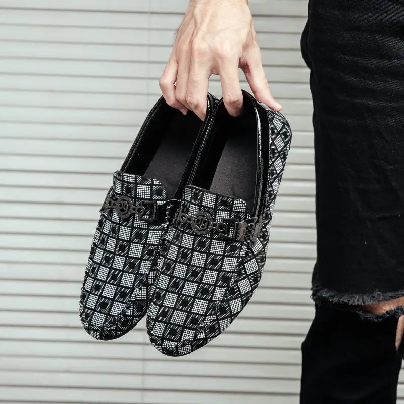 2026 Spring Summer New Men's Plaid Loafers Casual Driving Shoes Korean Style Fashion Sneakers