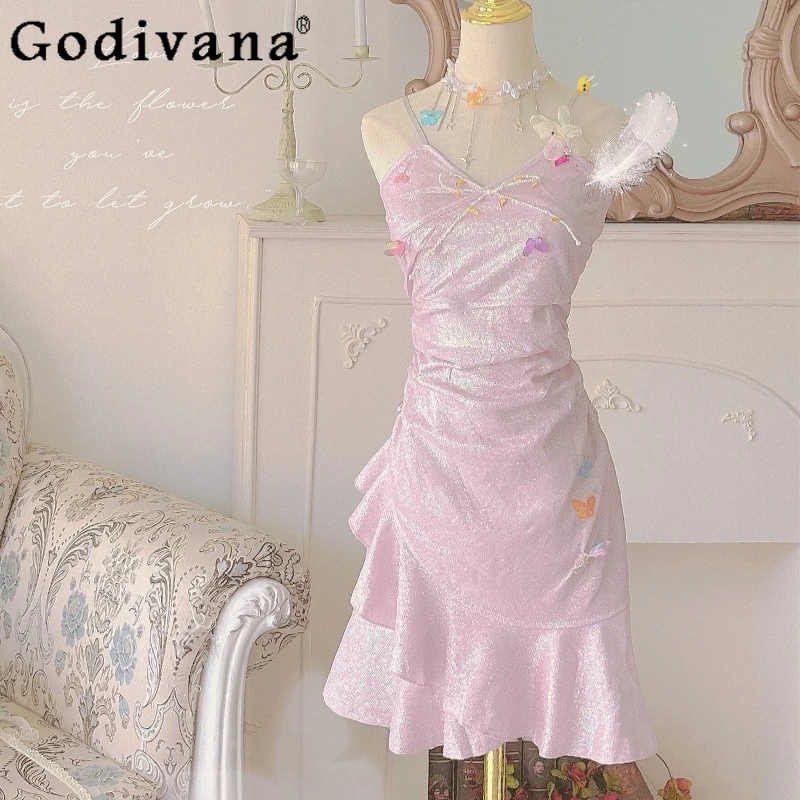 

Original Sequin Cherry Pink Princess Dress for Ladies Mermaid Butterfly Gown Fairy Dress Women's Japanese Style Sexy Dress