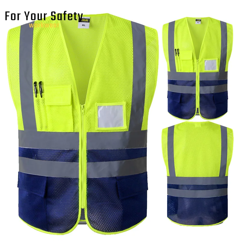 Mesh Work Vest with Tool Pockets Road Building Construction Clothes Man Work Two Tone Engineer Multipocket Vest
