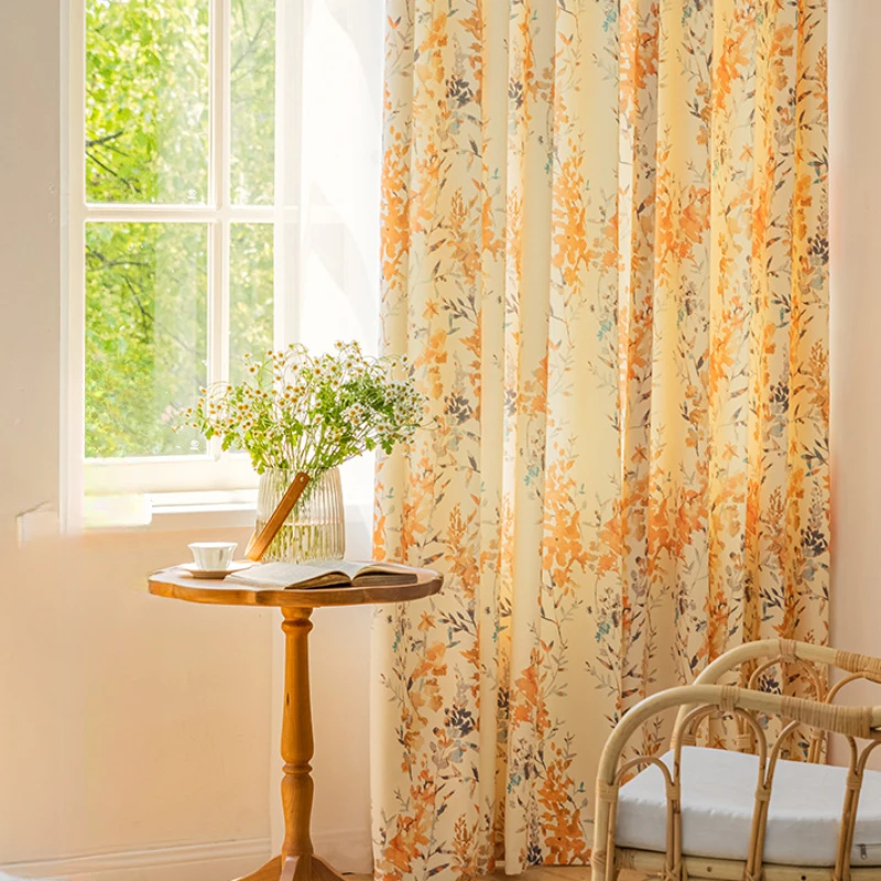 

New American Style Countryside Fresh Curtains Semi Shading Printing Technology for Green Plant Curtains for Living Room Custom