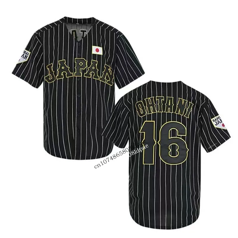 Baseball Jersey Japan 16 OHTANI Oversize Outdoor Sportswear Embroidery Sewing White Stripes Black Hip Hop High Street T-Shirts