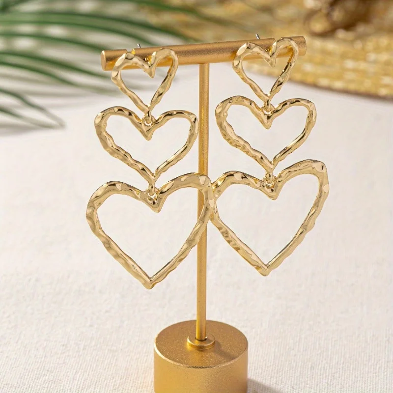 Europe and The United States Fashion Gold Color Pleated Heart Drop Earrings Ladies Personality Trend Jewelry Accessories
