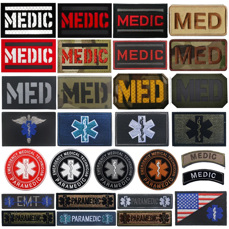 MEDIC Embroidered Patch IR Reflective Glow In Dark Tactical Military Patches Medical MED EMT PARAMEDIC Emblem Badges