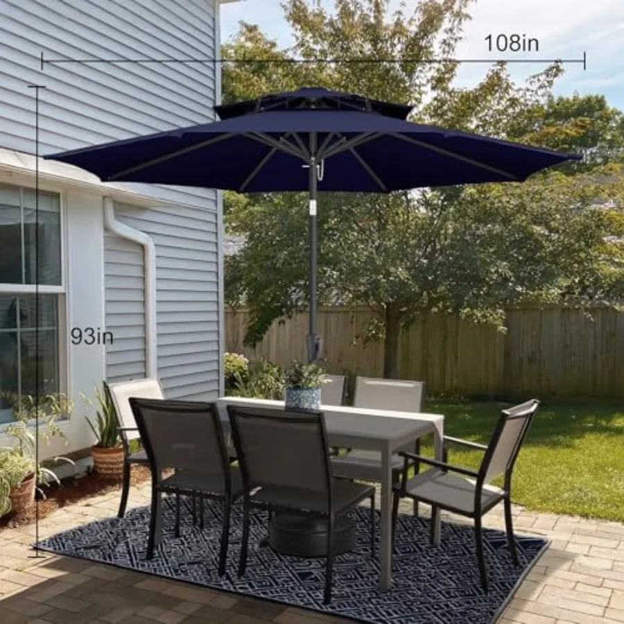 9Feet Outdoor Patio Umbrella - 2 Tiers Table Umbrella Waterprool UV Protection, Sombrillas de Patio with Push Button Tilt, Sun