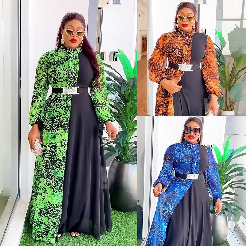 African Party Evening Dresses for Women Summer Elegant African Long Sleeve Patchwork Print Long Maxi Dress Gowns Africa Clothing
