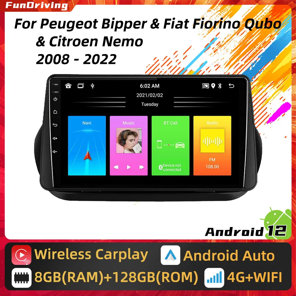 

Для Peugeot Bipper Fiat Fiorino Qubo для Citroen Nemo 2008 - 2022 Carplay GPS навигация 2 Din Android автомобильное радио стерео Авто