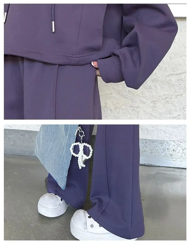 ZOETOPKID Mädchen-Set aus stilvollem Baumwoll-Crop-Sweatshirt mit Kapuze und lockerer Hose, 2-teiliger Trainingsanzug für Schulkinder, Kinder-Outfits – Detail 12