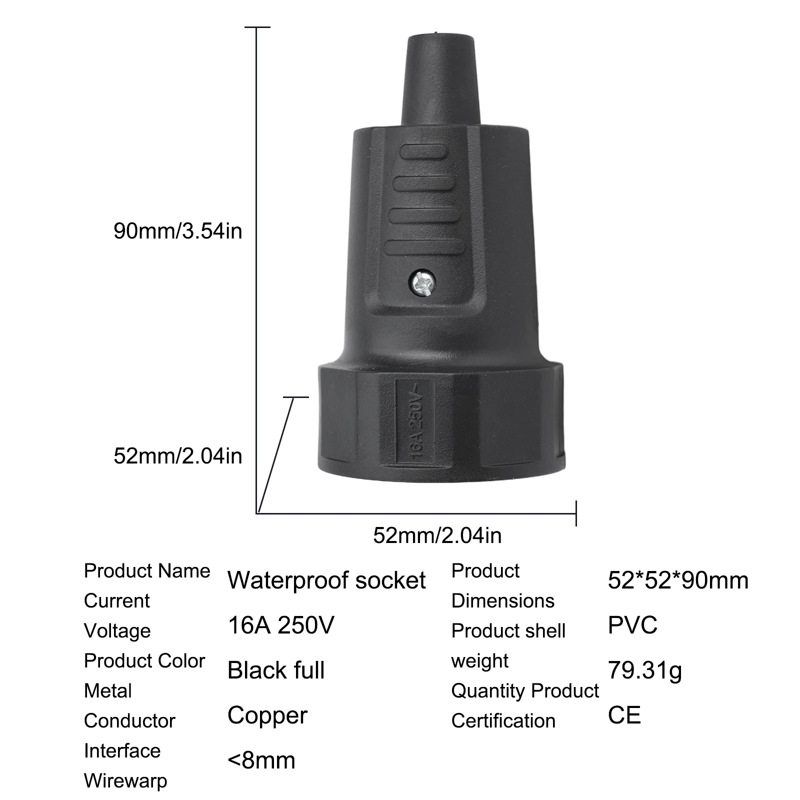 =Protective Contact Rubber Coupling 2 Cores Waterproof Female Socket/male=Plug 250V16A EU Adapter Electrical Equipment Supplies