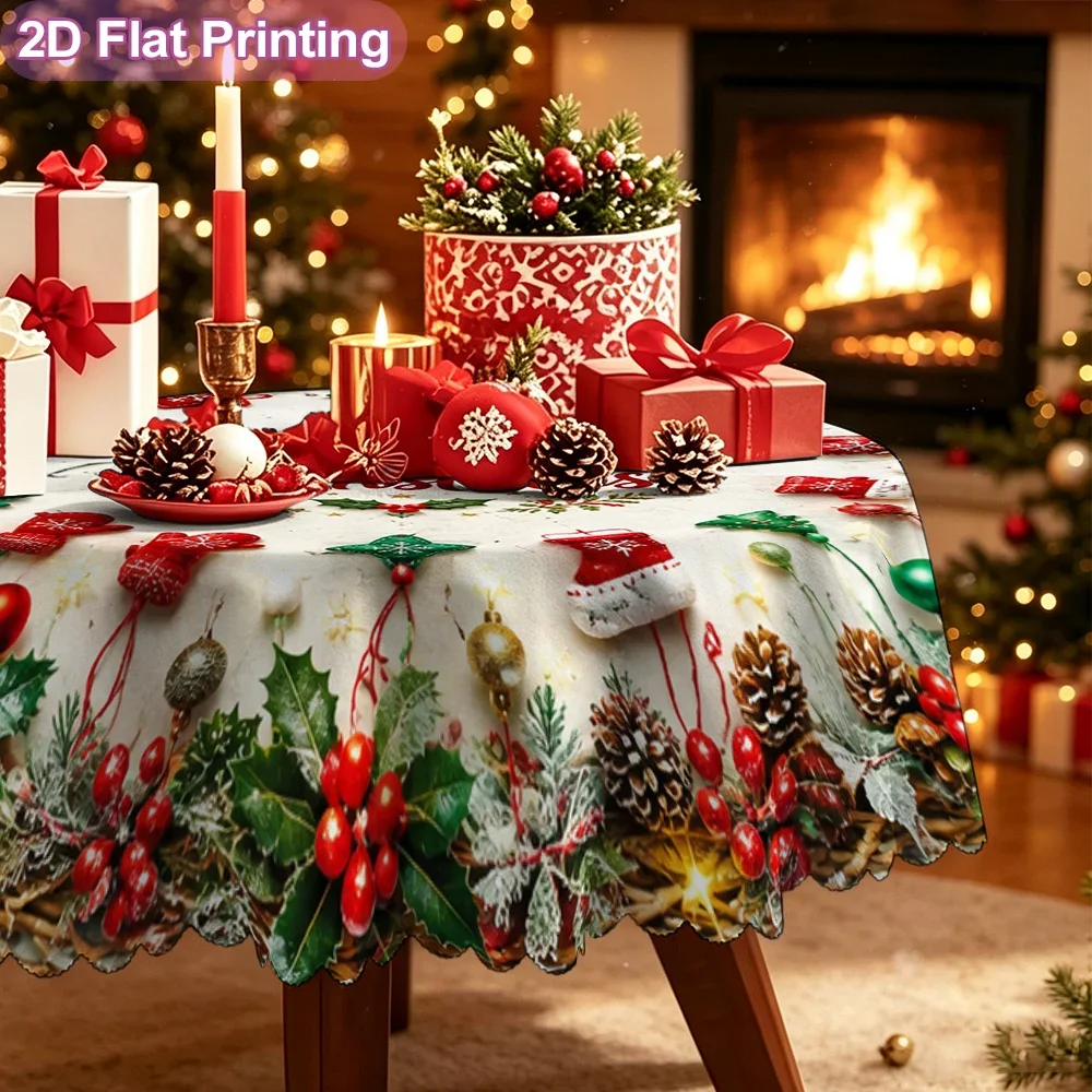 Round tablecloth with garland decoration - soft tablecloth for weddings, winter parties, Christmas, birthdays, housewarming