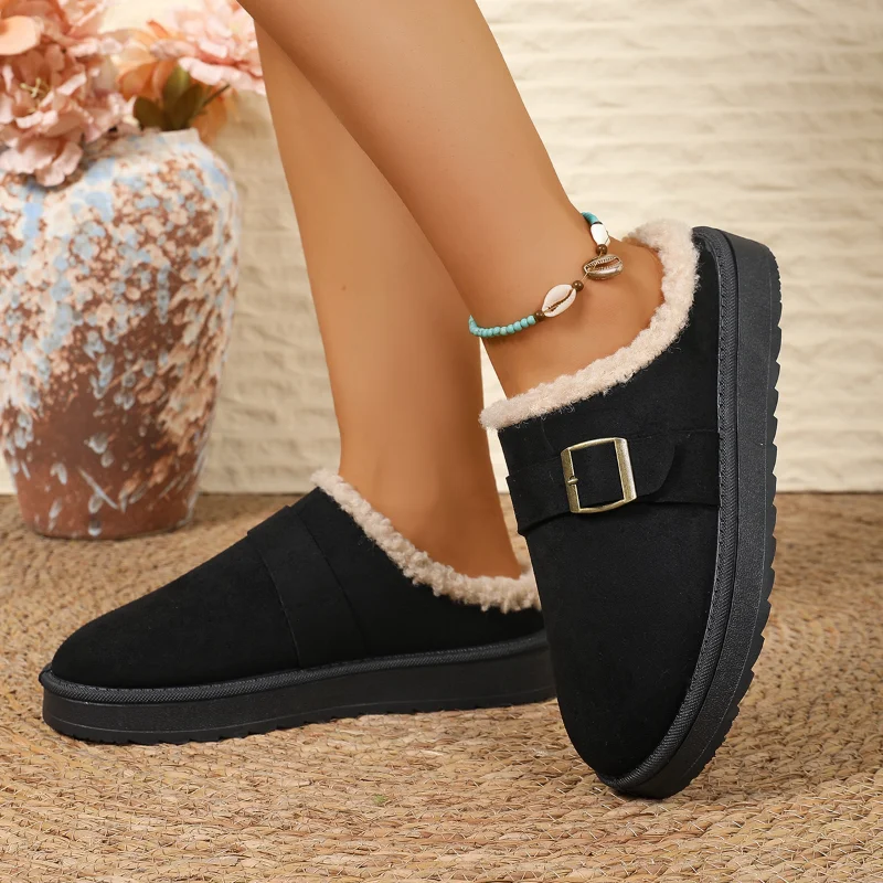 2026 Winter New Snow Boots for Women  Cashmere Warm Thick Soles Without Heel- Half Slipper Cotton Shoes for Women Big Size 36-43 view 6