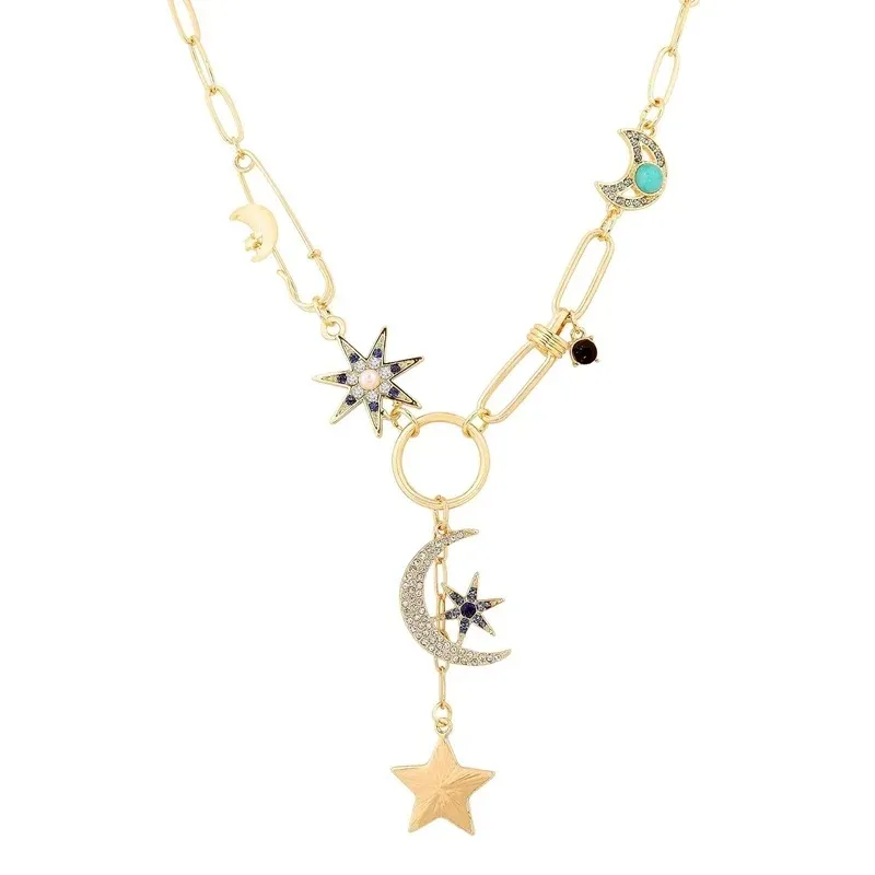 Christmas Filler, Moon and Star Gemstone Pendant Necklace for Women Girls Christmas Jewelry Gifts, Birthday Gifts