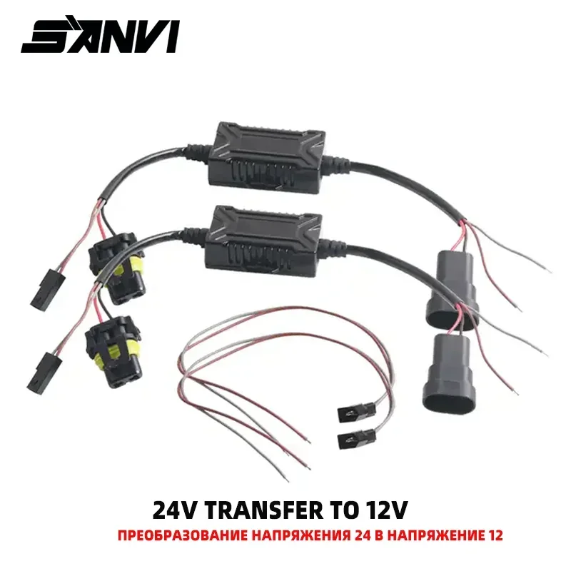 SANVI Truck 24V to 12V Converter for 12V LED Headlight Fog Lights LED Projector Lens Retrofit Kits 90W Harness Wire