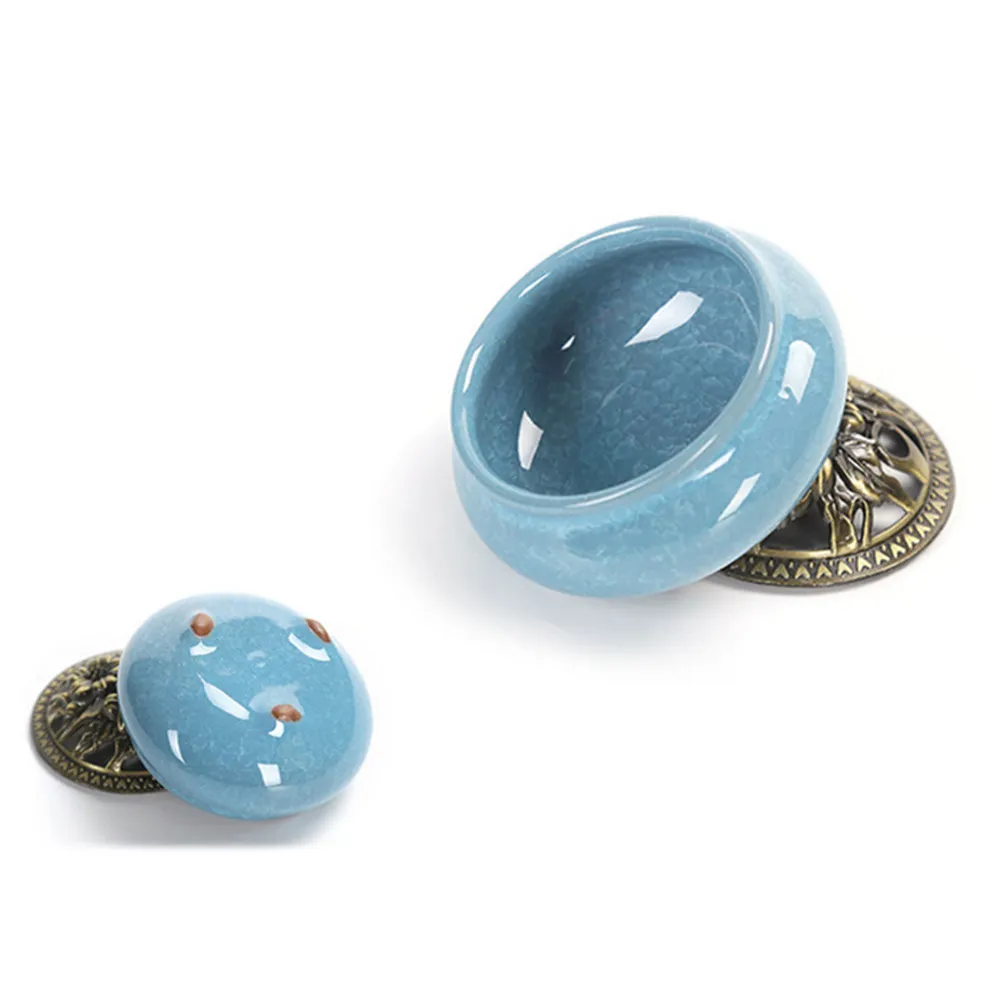 

Cone Incense Burner Sky Blue Ceramic 10x74x72cm Alloy Holder Unique Design Ash Catcher Stable 3 Leg Base Decorative