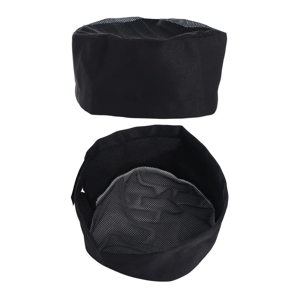 Japanese-Style Breathable Sushi Cap WIth Mesh Top Adjutable Strap Chef Flat Top Caps Black Single Layered Chef Hat