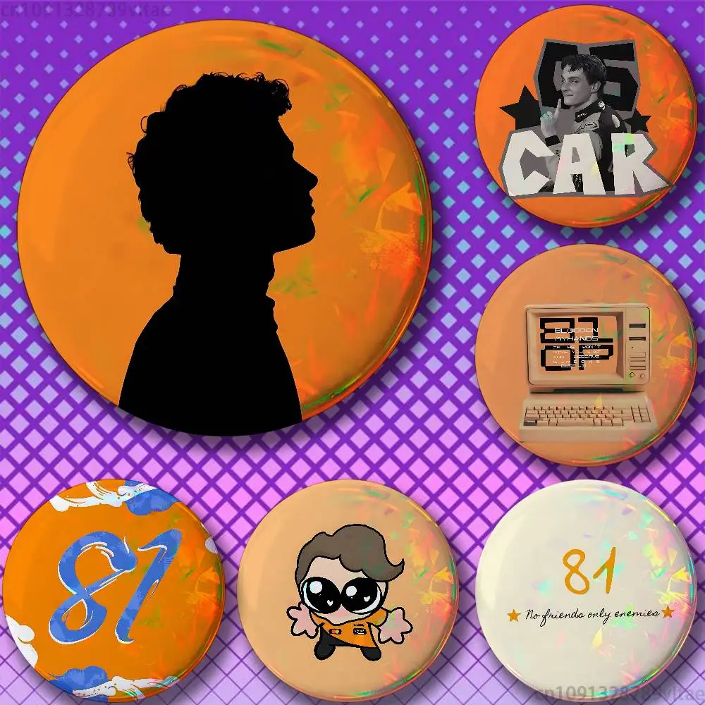O-Oscar P-Piastri Tinplate Enamel Pins Creativity Printed Pictures Text Metal Lapel Badges Brooches