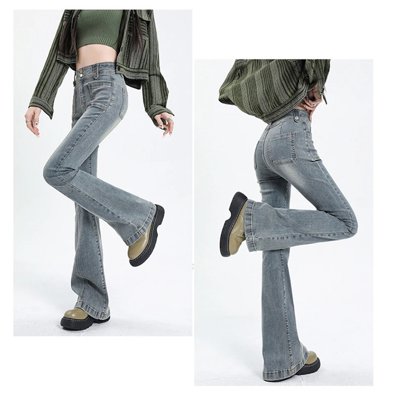 Women Vintage High Waist Flared Jeans  Slim Fit Stretch Denim Tights Pants Y2k Fashion Aesthetic Streetwear Casual Trousers