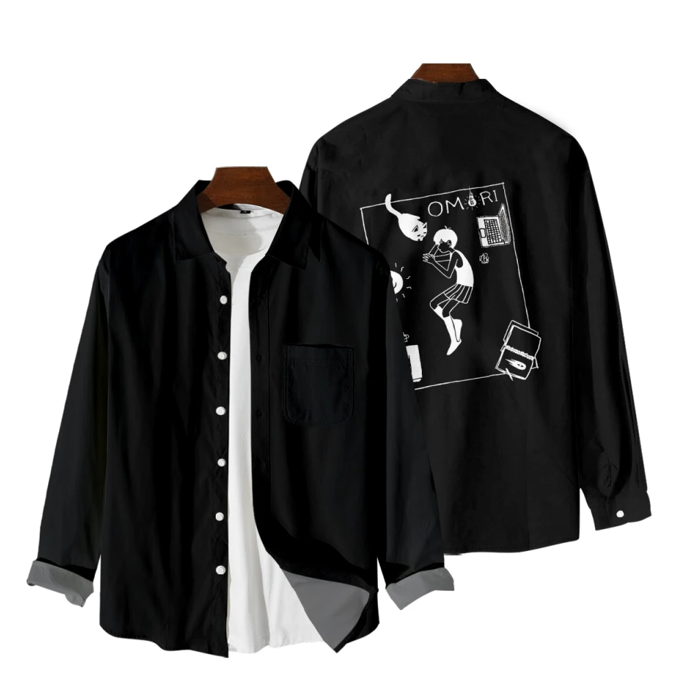 Omori Long Sleeve Shirts V-Neck Turn-down Collar Button Shirt Casual Style Tops